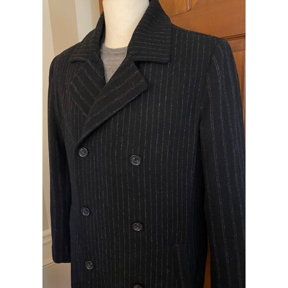 Marc Ecko Double Breasted Chalk Striped Wool Overcoat 40L Heavy Fleece-Lining - Picture 2 of 16